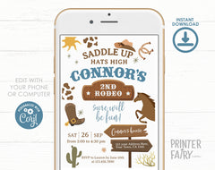 Cowboy 2nd Birthday Party Invitation Editable Template for any age, Instant Download