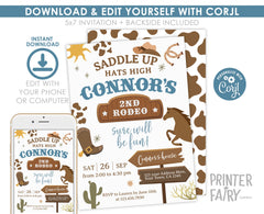 Cowboy 2nd Birthday Party Invitation Editable Template for any age, Instant Download