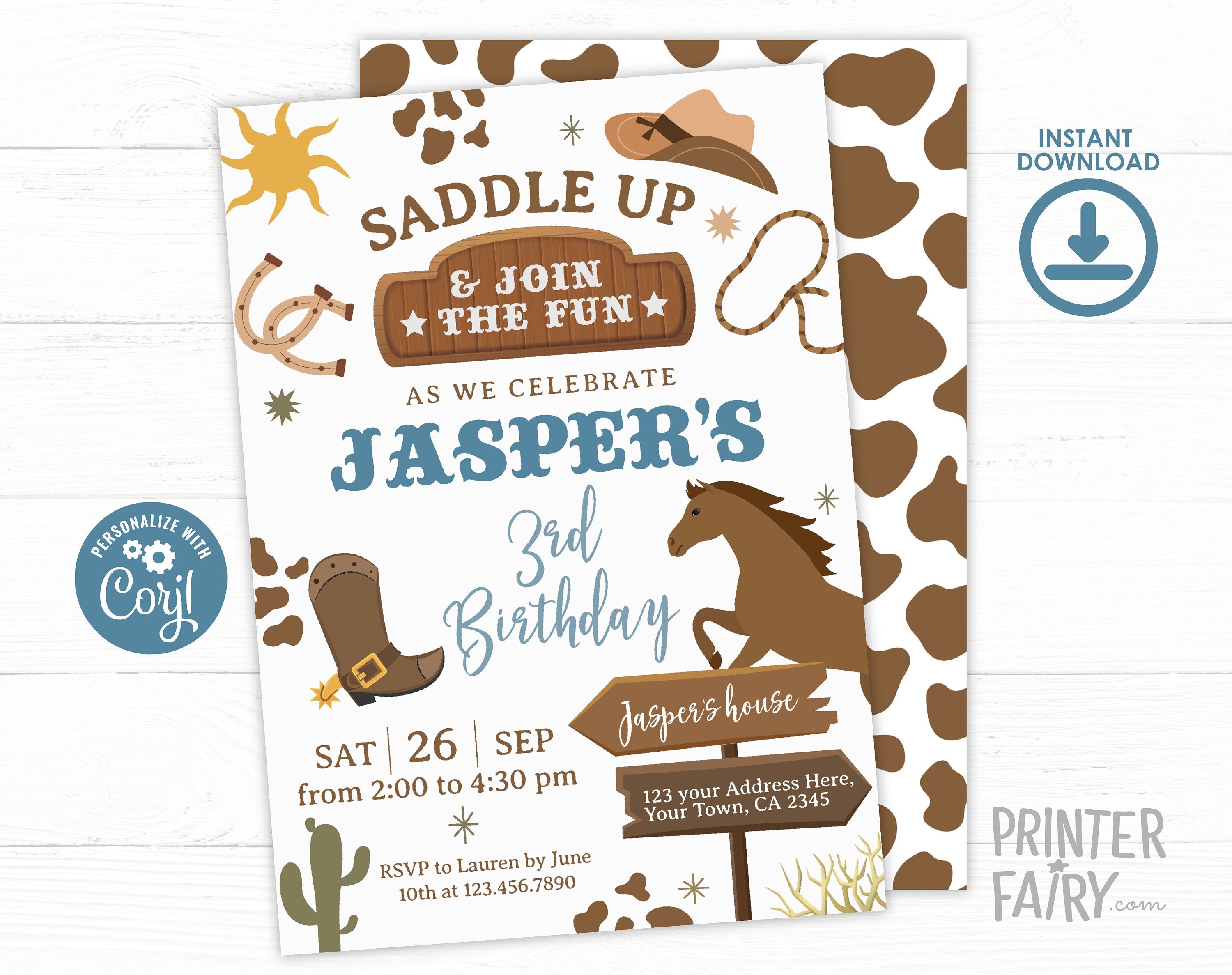 Editable Rodeo Birthday Party Invitation, Wild West Invite (Digital Item)