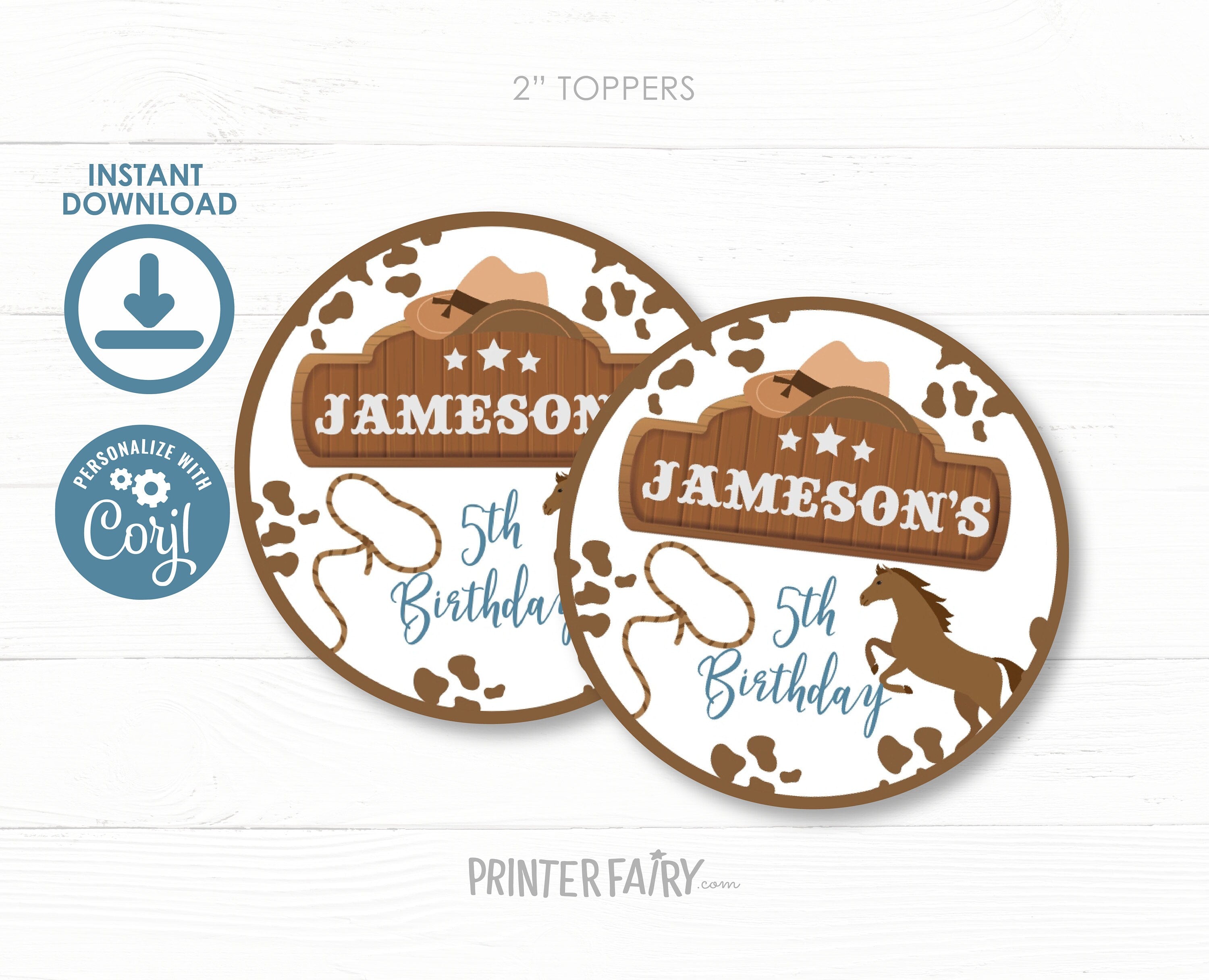 Rodeo Birthday Cupcake Toppers, Editable Western Stickers (Digital Download)