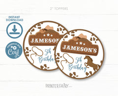 Rodeo Birthday Cupcake Toppers, Editable Western Stickers (Digital Download)