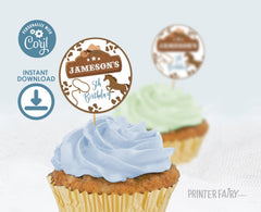 Rodeo Birthday Cupcake Toppers, Editable Western Stickers (Digital Download)