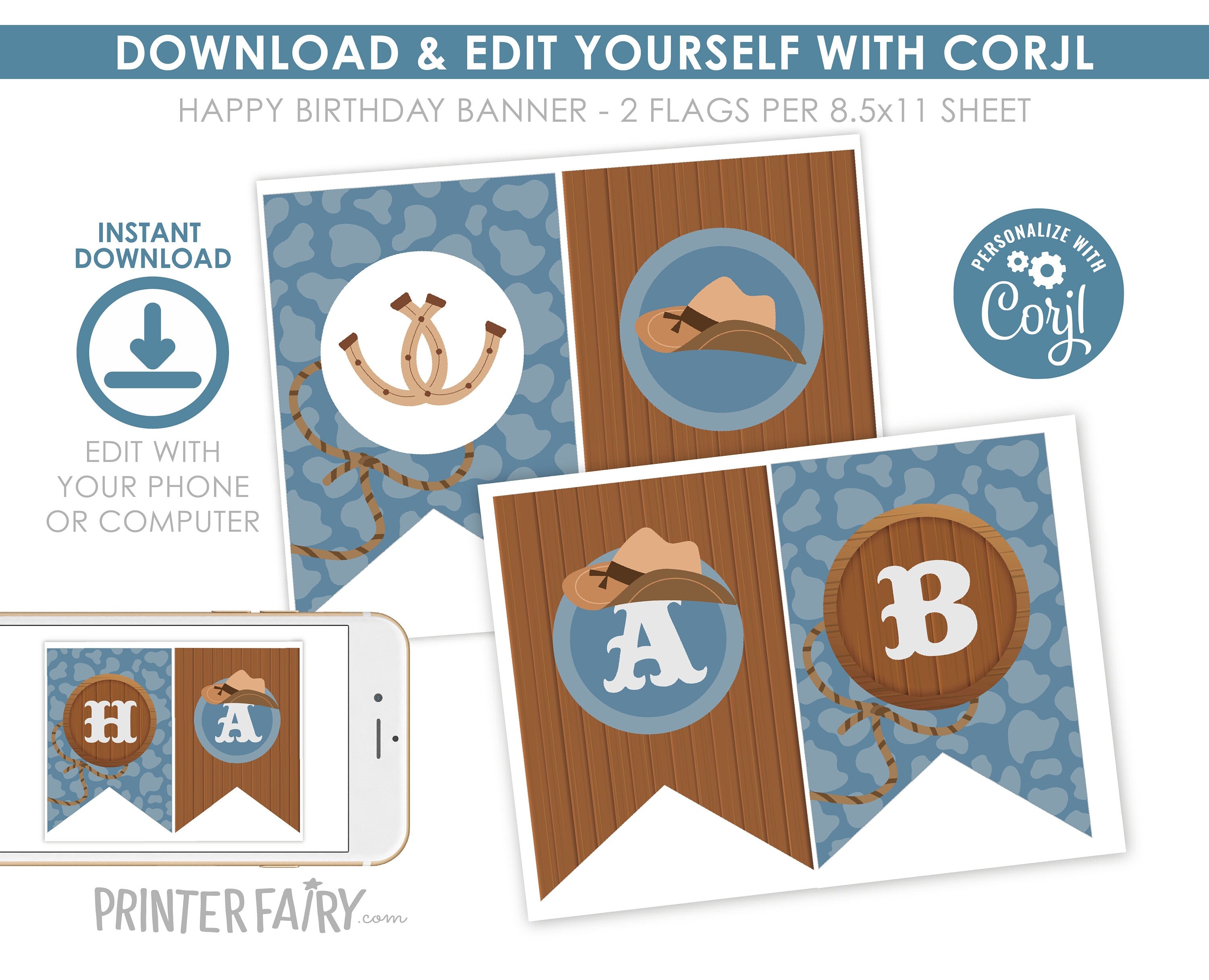 Editable Rodeo Birthday Banner, Wild West Garland (Digital Download)