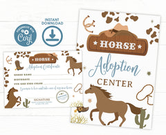 Horse Adoption Party Sign and Certificate, Cowboy Western Birthday (Editable, Digital)