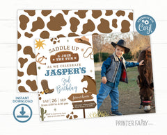 Rodeo Birthday Invitation with Photo, Wild West Party (Editable)