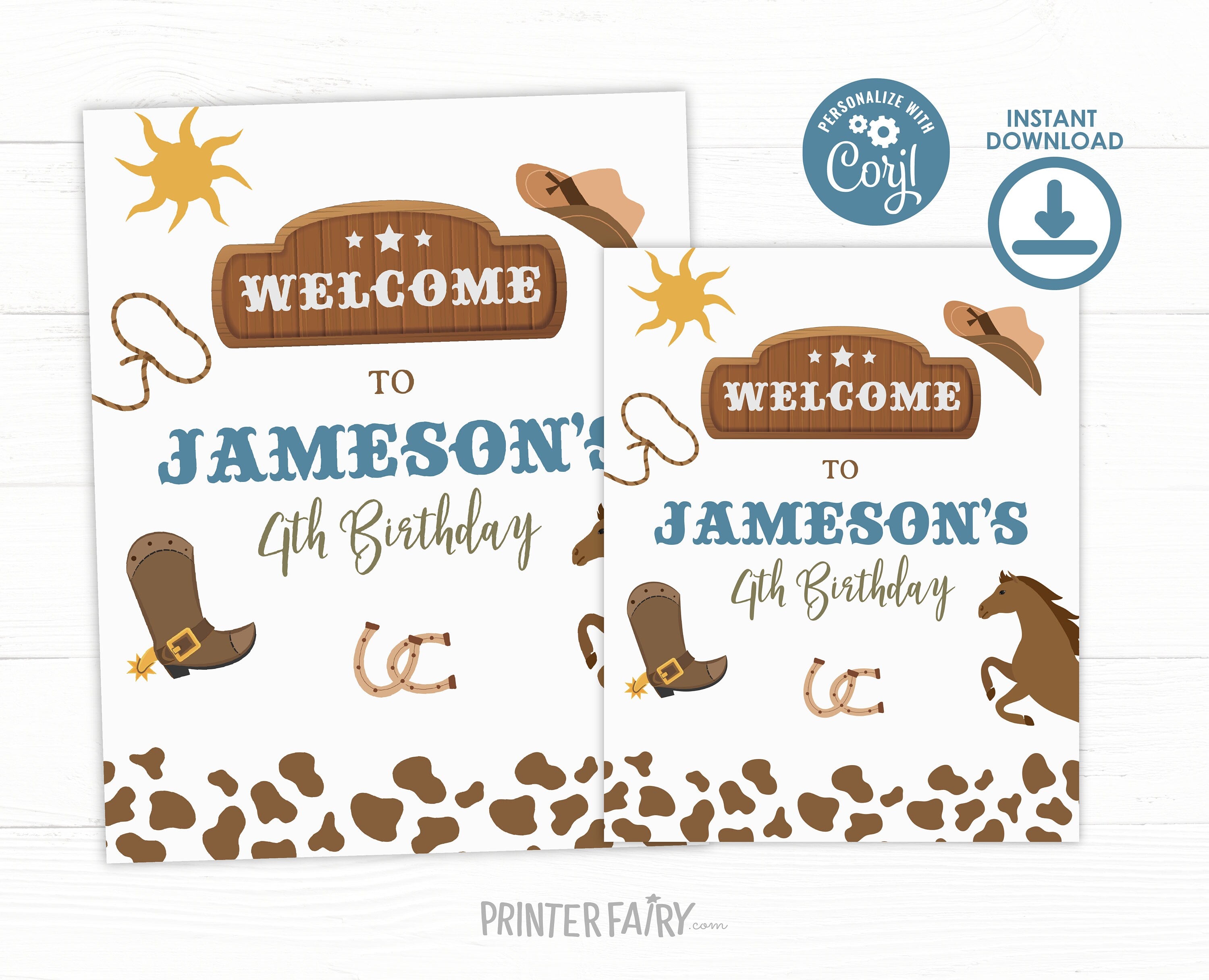 Rodeo Birthday Welcome Sign, Wild West Theme (Editable Digital Template)