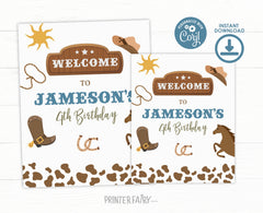 Rodeo Birthday Welcome Sign, Wild West Theme (Editable Digital Template)