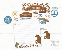 Rodeo Birthday Time Capsule Sign & Card, Wild West Party (Editable Digital Download)