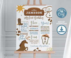 Editable Rodeo First Birthday Stats Board, Cowboy Theme (Printable)