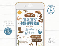 Cowboy Baby Shower Invitation, Wild West Rodeo (Editable Digital Item)