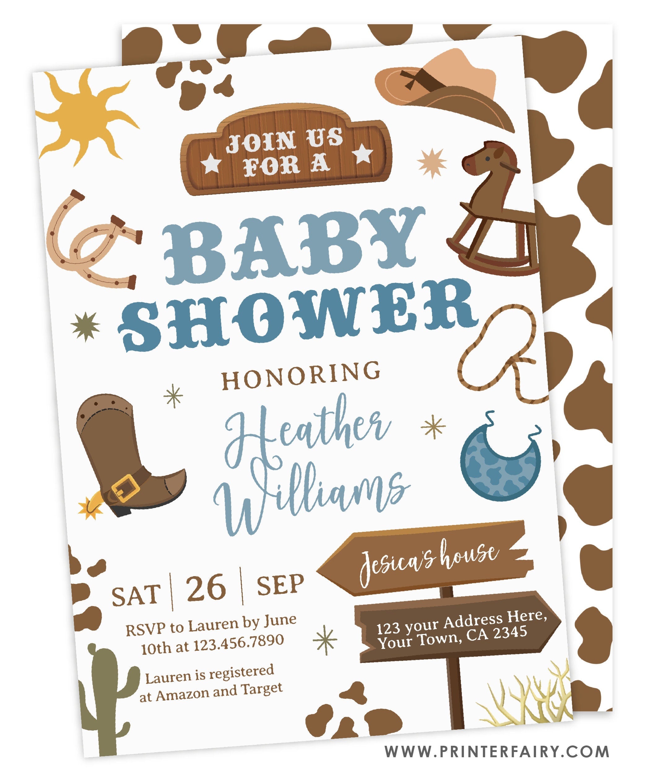 Cowboy Baby Shower Invitation, Wild West Rodeo (Editable Digital Item)