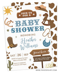 Cowboy Baby Shower Invitation, Wild West Rodeo (Editable Digital Item)