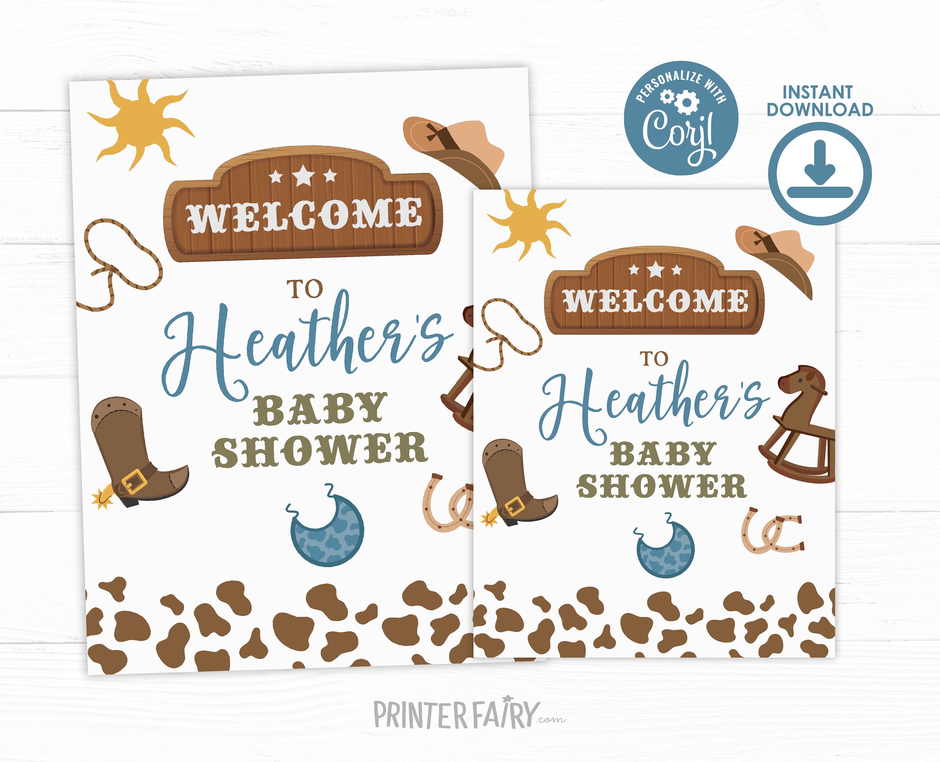 Editable Cowboy Baby Shower Welcome Sign, Wild West (Digital Download)
