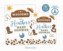 Editable Cowboy Baby Shower Welcome Sign, Wild West (Digital Download)