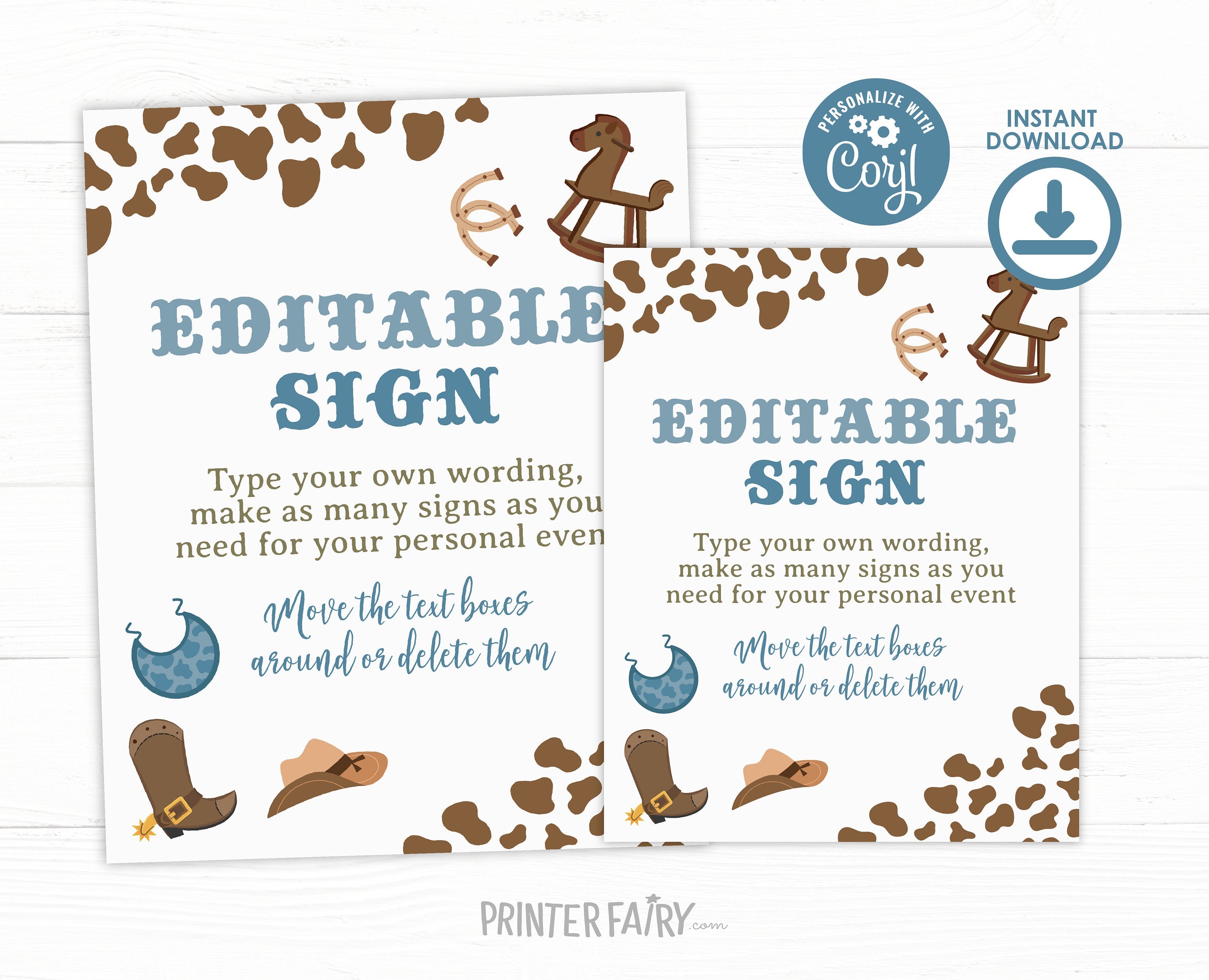Cowboy Baby Shower Editable Sign, Rodeo Welcome Sign (Digital Item)