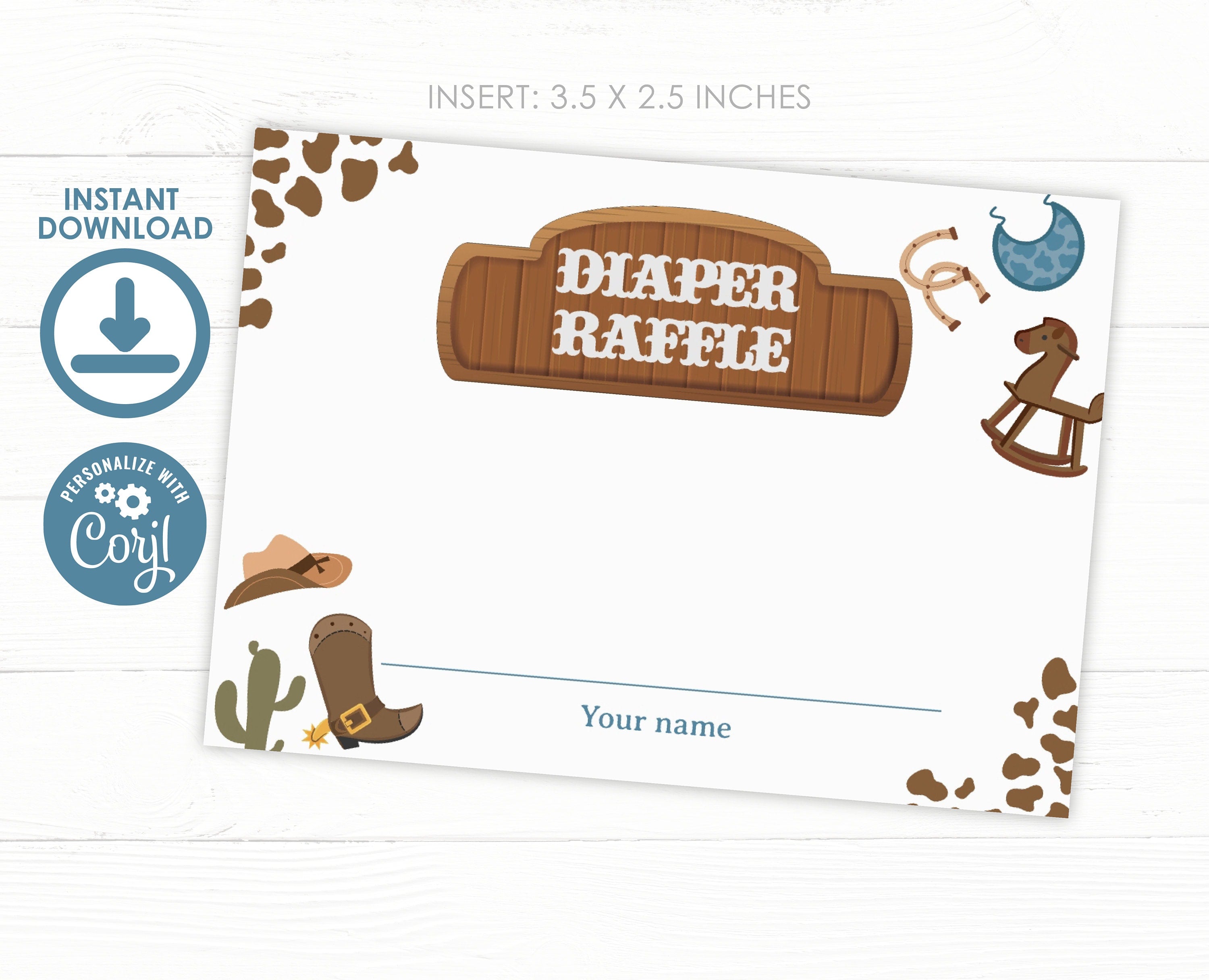 Cowboy Baby Shower Diaper Raffle Sign, Editable Insert Card (Digital Download)