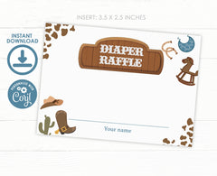 Cowboy Baby Shower Diaper Raffle Sign, Editable Insert Card (Digital Download)