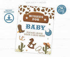 Cowboy Baby Shower Games, Wishes Card and Sign (Digital Download)