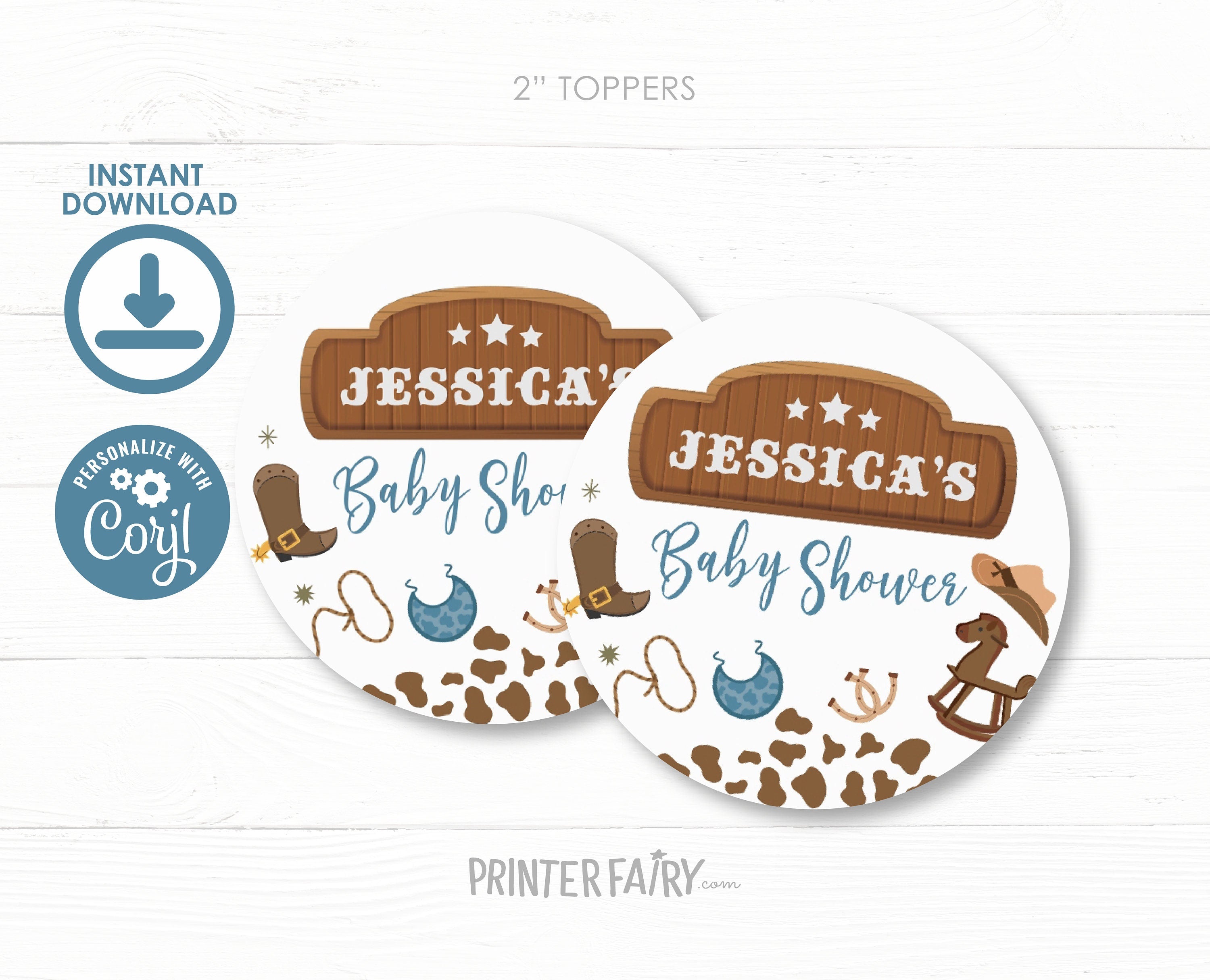 Editable Cowboy Baby Shower Cupcake Toppers (Digital Download)