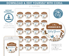 Editable Cowboy Baby Shower Cupcake Toppers (Digital Download)