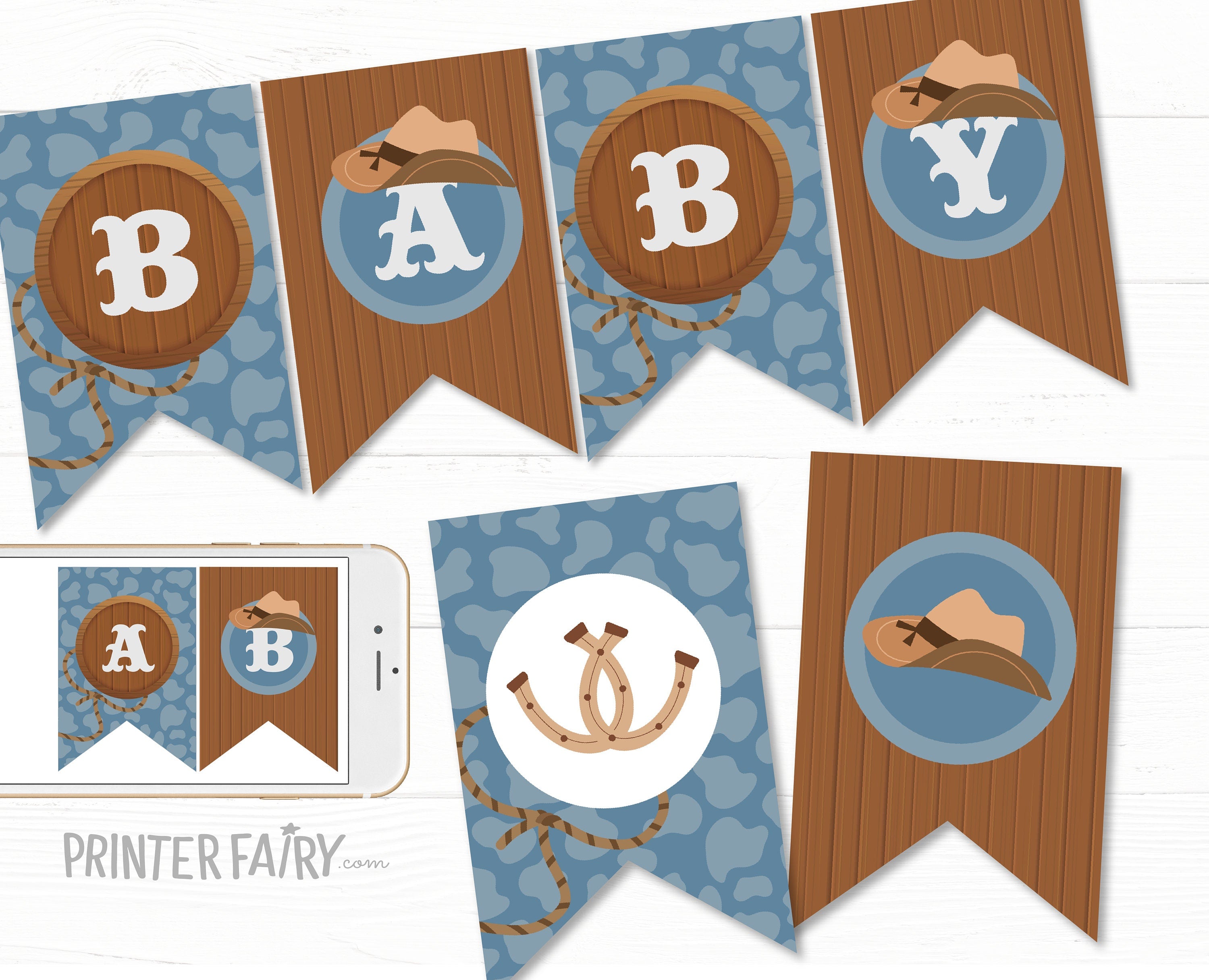 Cowboy Baby Shower Banner, Editable Wild West Decor (Digital Download)