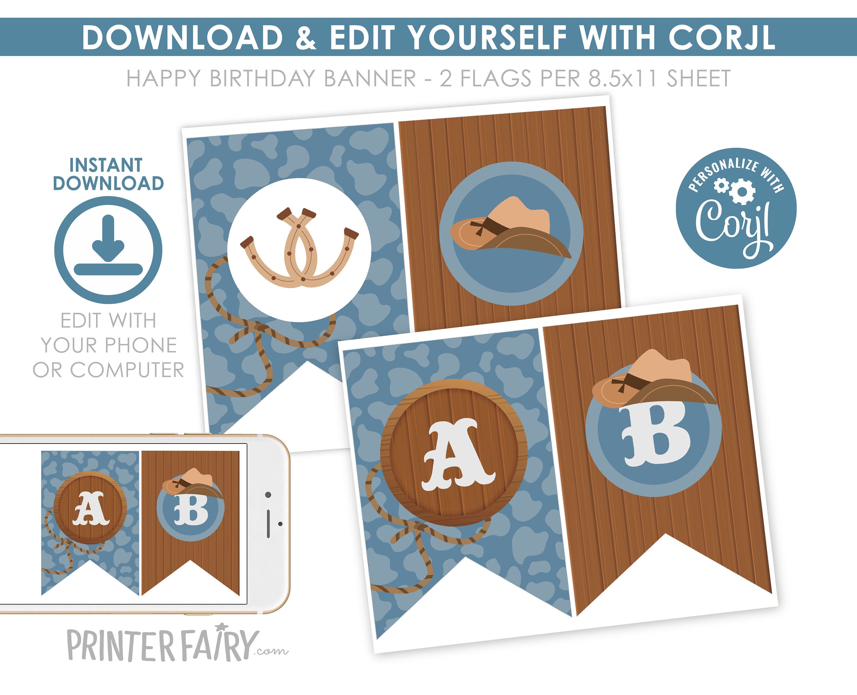 Cowboy Baby Shower Banner, Editable Wild West Decor (Digital Download)