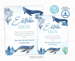 Whales Birthday Sign, Under The Sea Party, Editable Printable (Digital Download)