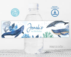 Whales Birthday Water Bottle Label, Under The Sea Party (Download Printable)