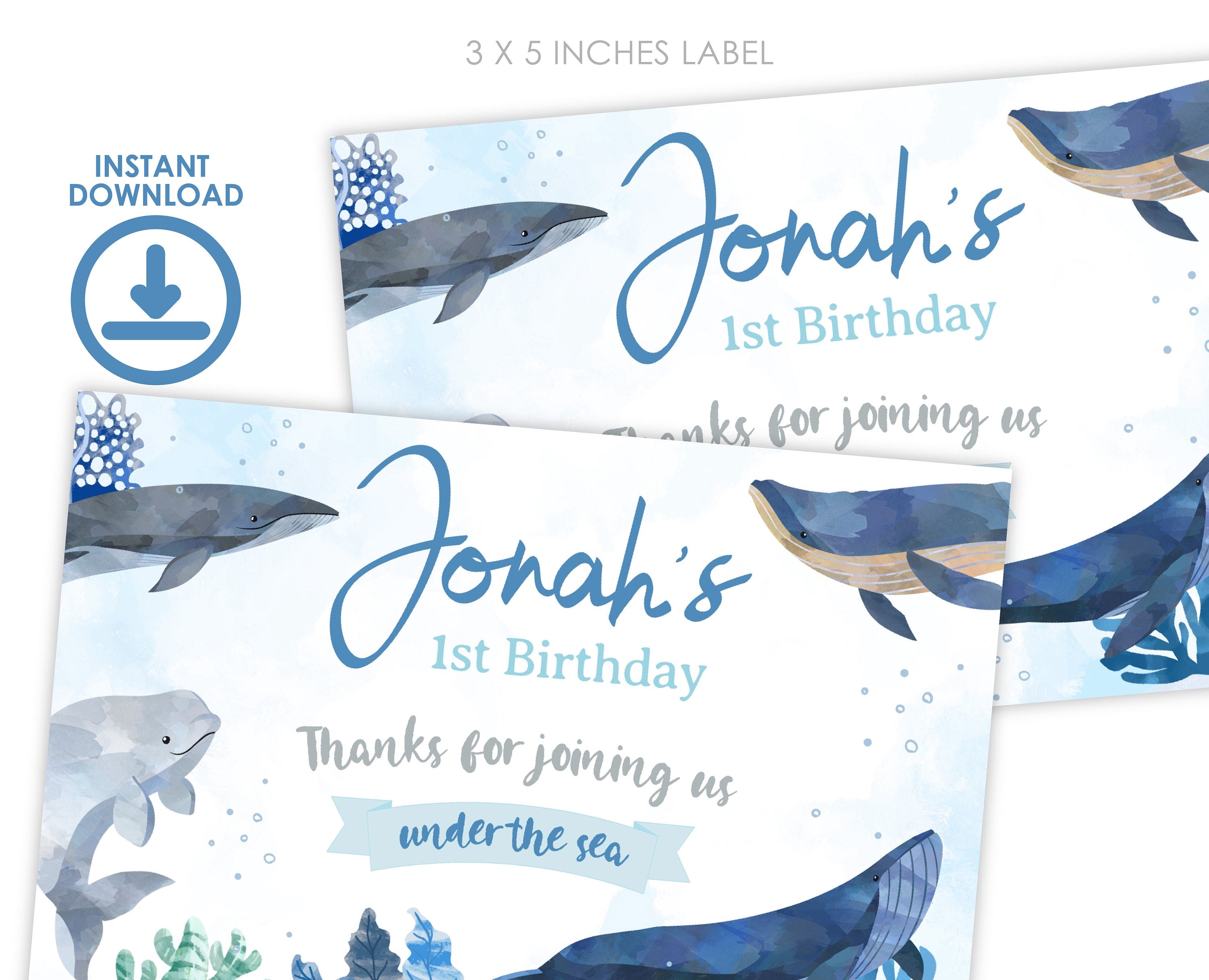 Whale Birthday Party Favor Box Label, Under The Sea Printable (Editable)