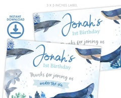 Whale Birthday Party Favor Box Label, Under The Sea Printable (Editable)