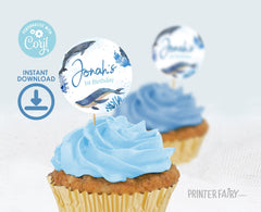 Whales Birthday Party Toppers, Ocean Animals (Digital Download)