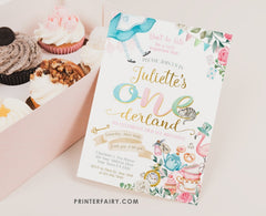 Alice in Onederland Birthday Invitation, Editable Template (Instant Download)