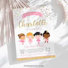 Editable Ballerina Birthday Invitation, Dance Party (Instant Download)
