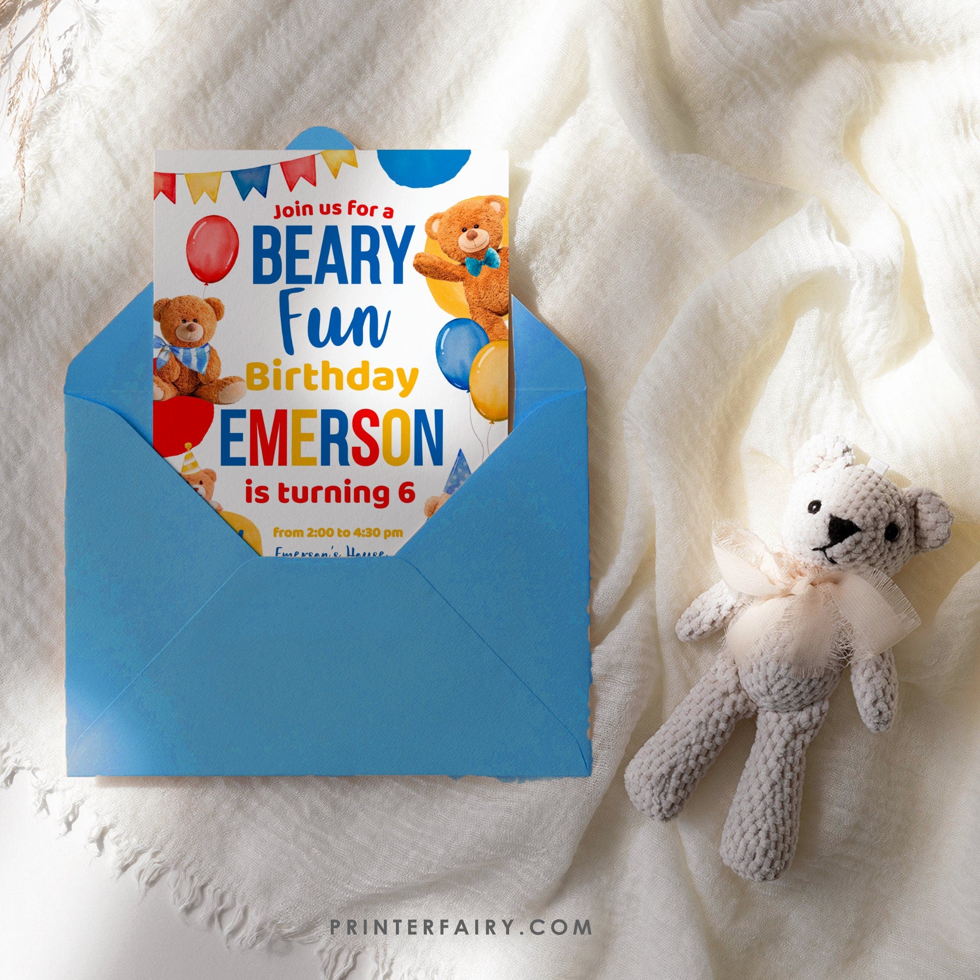 Bear Birthday Invitation, Editable Beary Fun Party Invite (Digital Item)