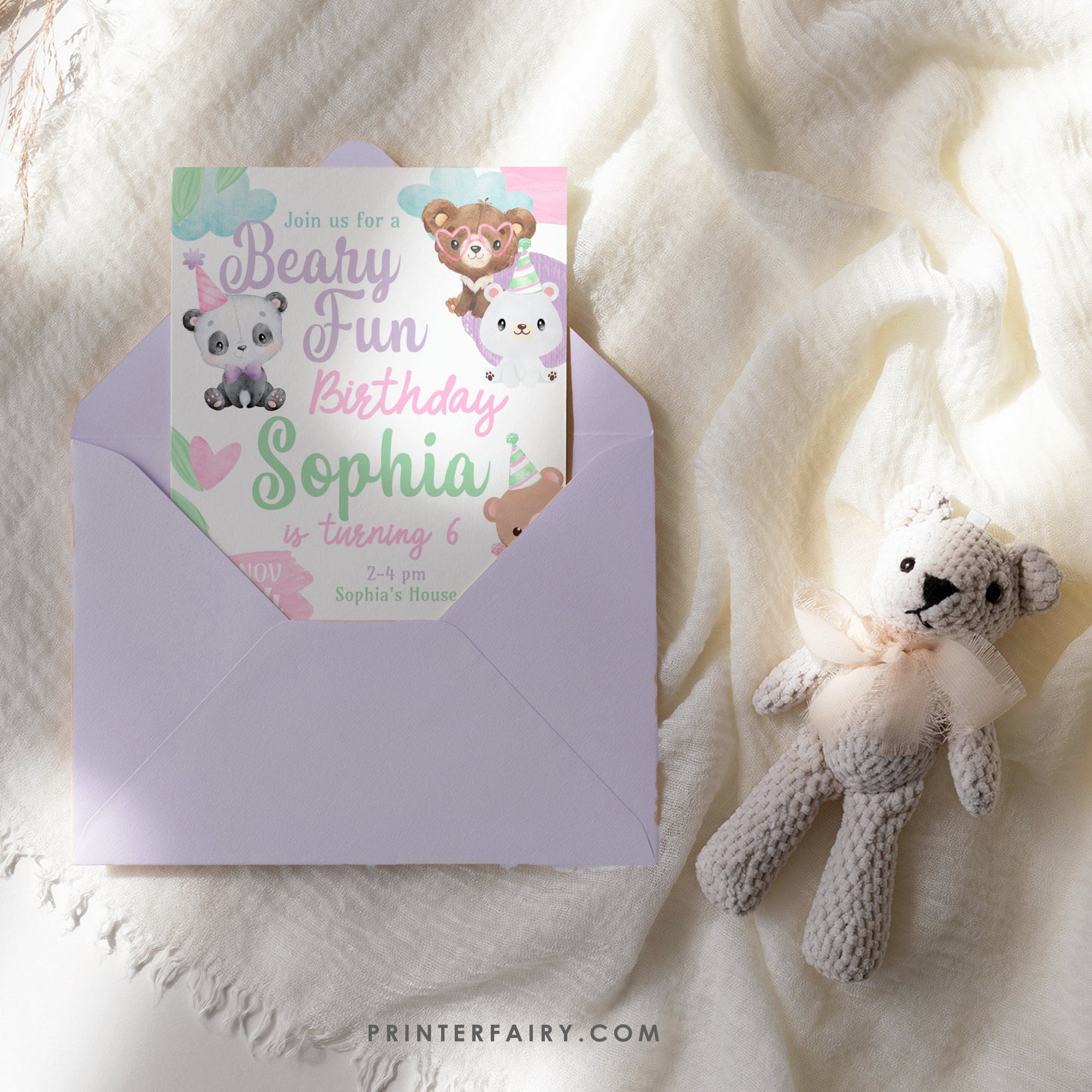 Editable Bear Birthday Invitation, Beary Fun Party, Teddy Bear Theme (Digital Download)