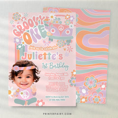 Groovy One 1st Birthday Invitation, Floral 70s Party (Digital Template)