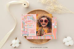 Two Groovy 2nd Birthday Invitation, Floral Daisy Rainbow (Digital Download)
