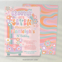 Groovin into Seven Invitation, 7th Birthday, 70s Hippie Party (Digital Instant Download)