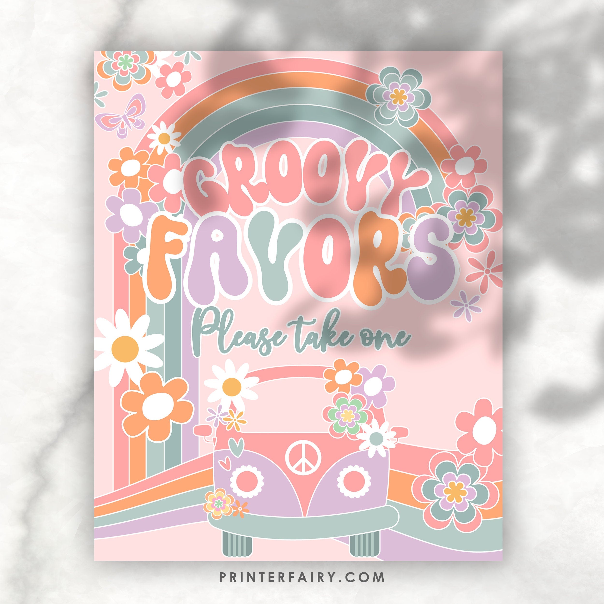 Groovy Party Favors Sign, Hippie Rainbow Design (Digital Download)