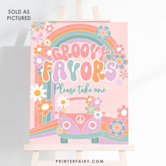 Groovy Party Favors Sign, Hippie Rainbow Design (Digital Download)
