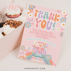 Groovy Daisy Thank You Card, Hippie Birthday Party Note (Digital Download)