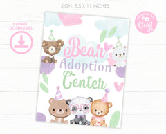 Bear Adoption Party Sign and Certificate Pet Adopt Editable Templates, Instant Download