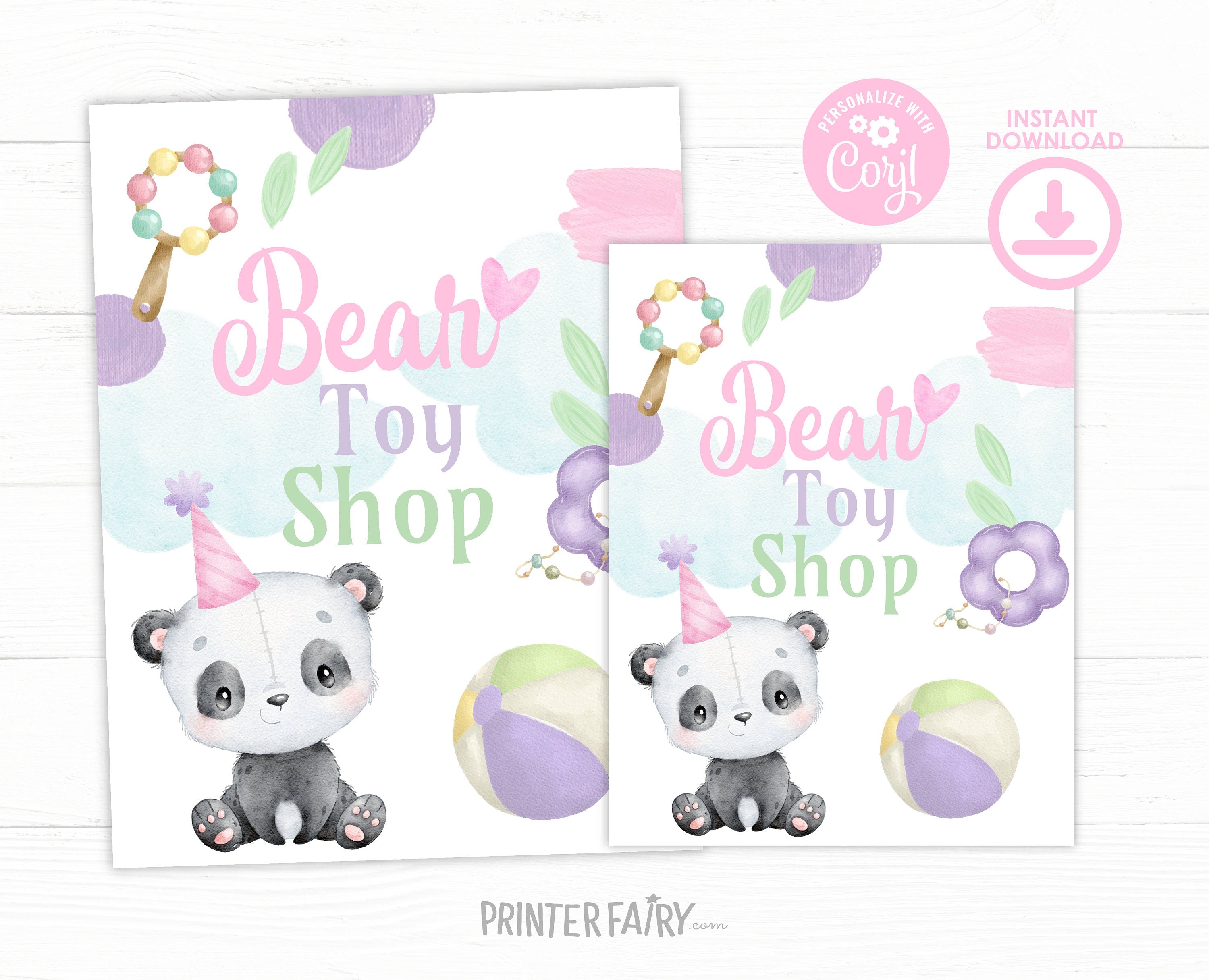 Bear Birthday Party Bundle of Activities with Editable Signs and Certificates, INSTANT DOWNLOAD