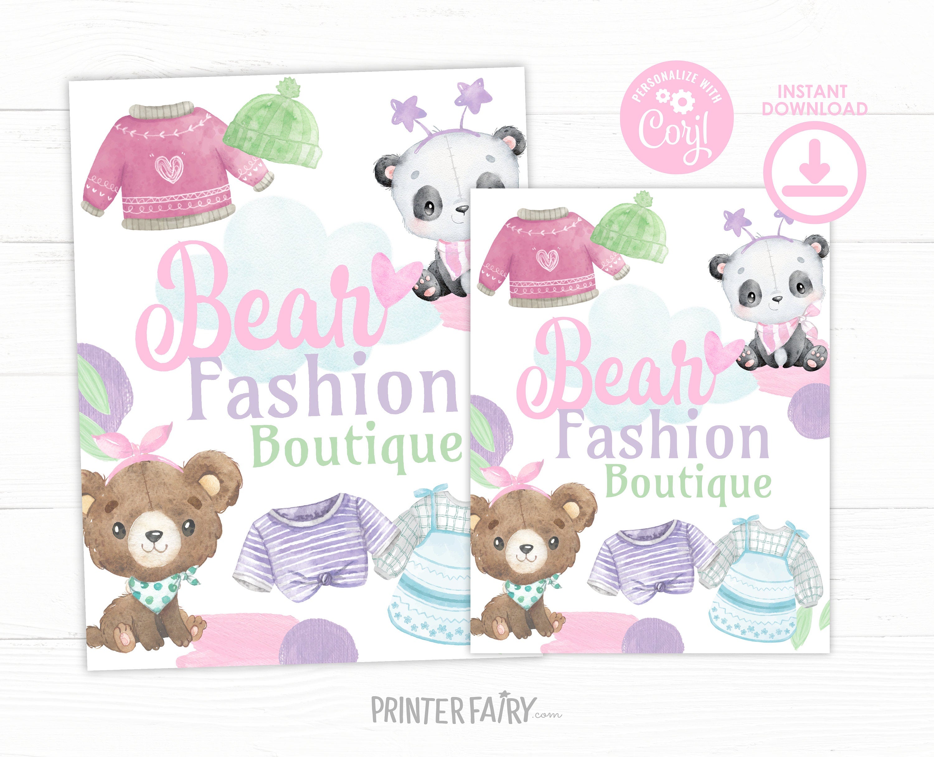 Bear Birthday Party Bundle of Activities with Editable Signs and Certificates, INSTANT DOWNLOAD