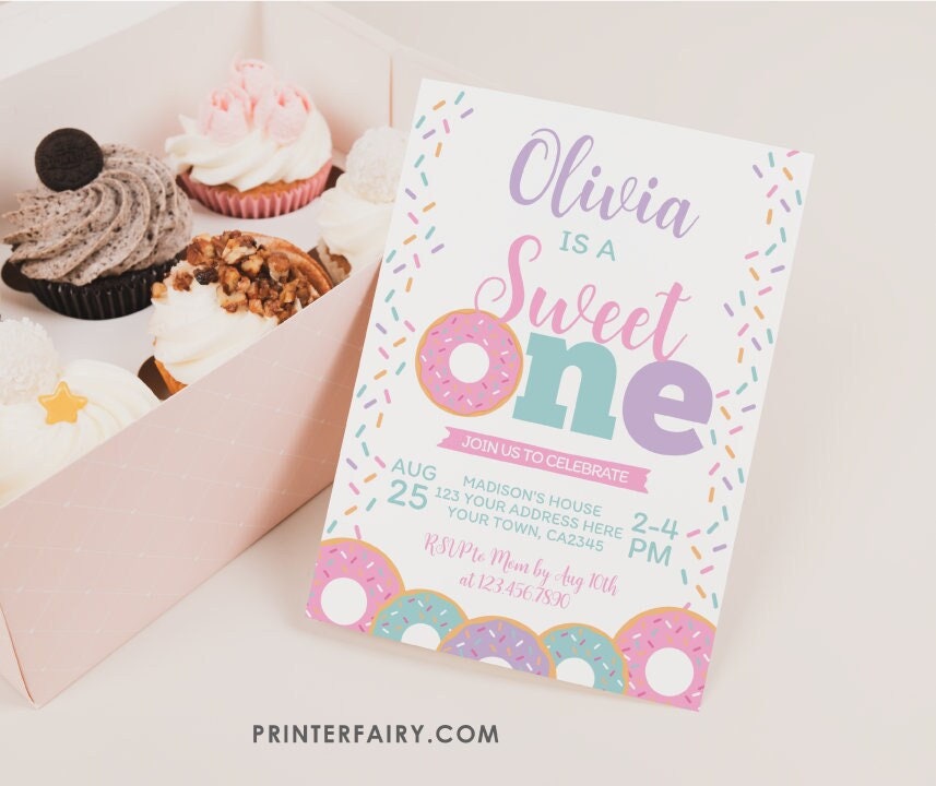 Sweet One Donut Birthday Invitation, Editable First Party Invite (Digital Download)