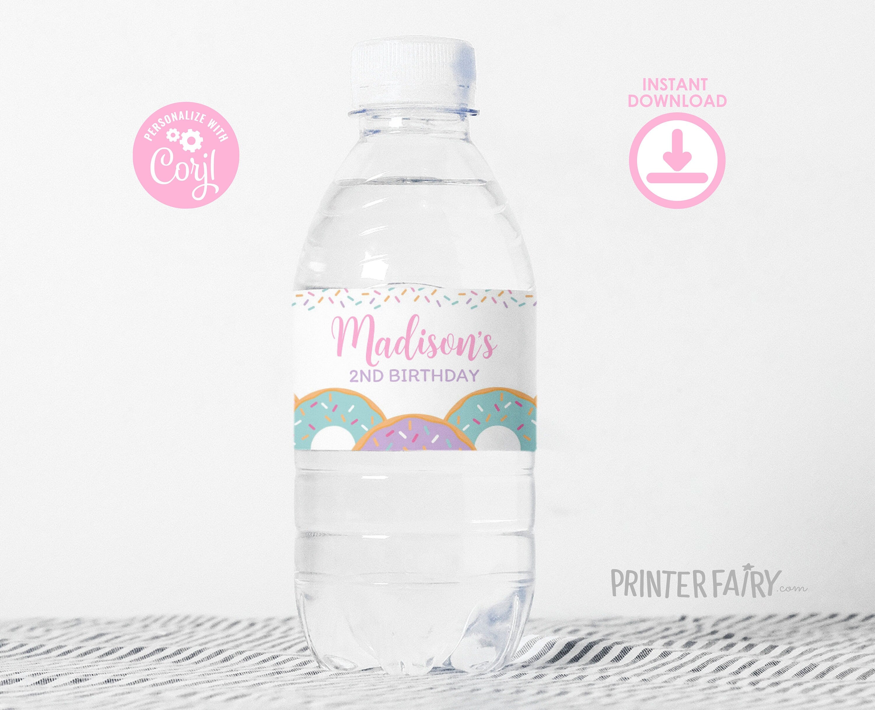 Editable Donut Birthday Water Bottle Labels, Sprinkles (Instant Download)