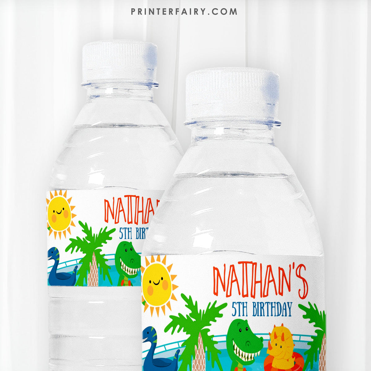 Dinosaur Pool Party Water Bottle Labels, Editable Printable (Digital)