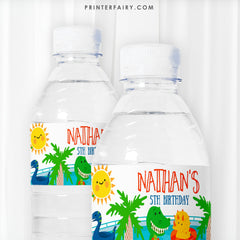 Dinosaur Pool Party Water Bottle Labels, Editable Printable (Digital)