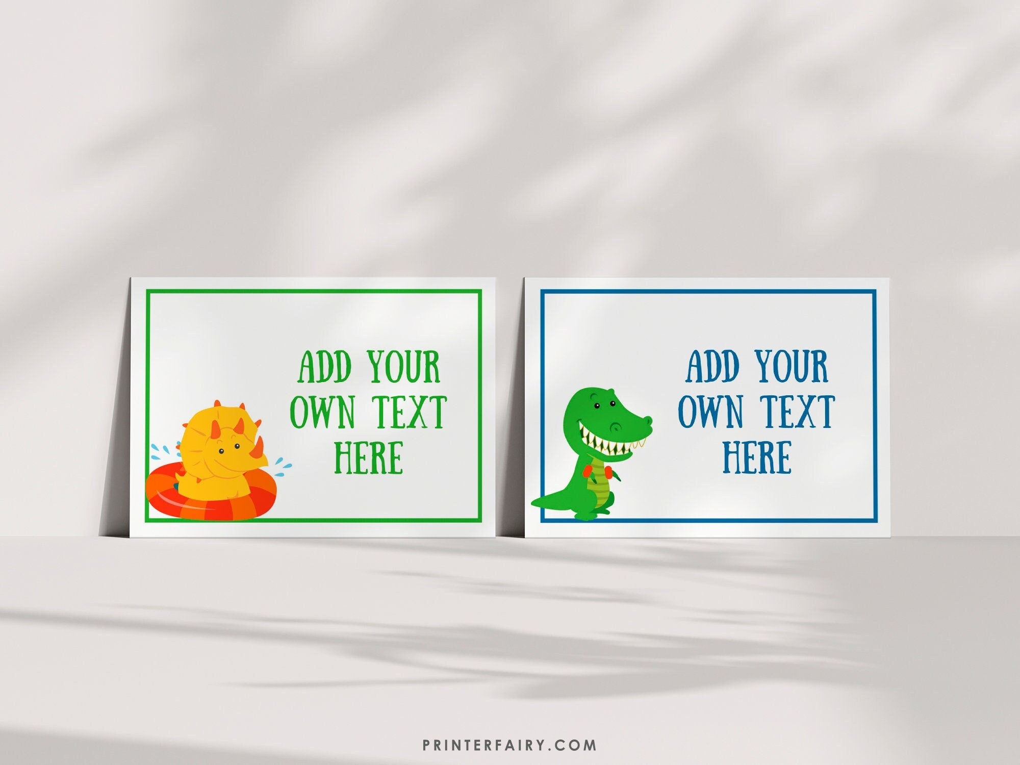 Dinosaur Pool Party Food Tents EDITABLE Template Labels, INSTANT DOWNLOAD