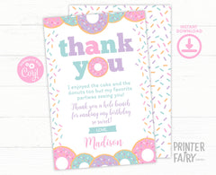 Donut Party Thank You Cards Editable Template, Instant Download
